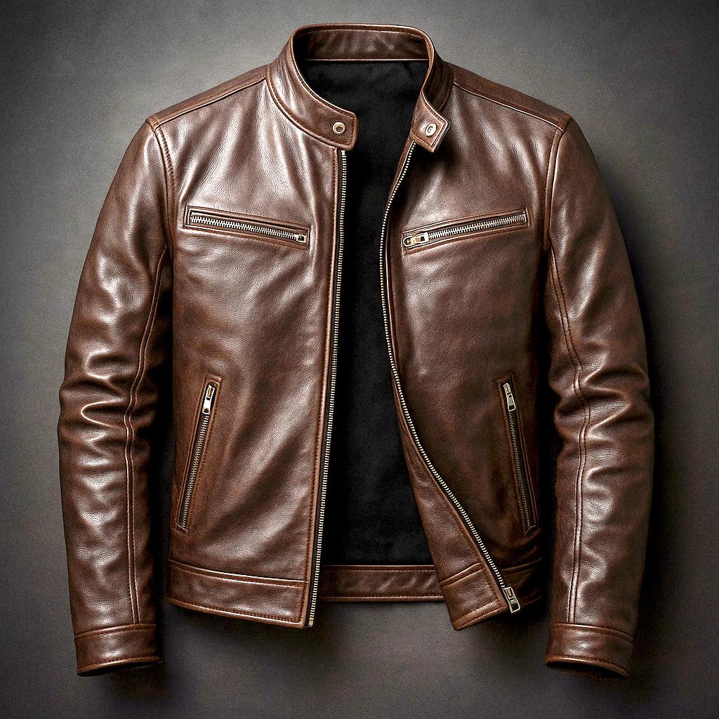 Winter men s motorcycle-style leather jacket for men - stylish slim-fit jacket for men - thick winter coat S