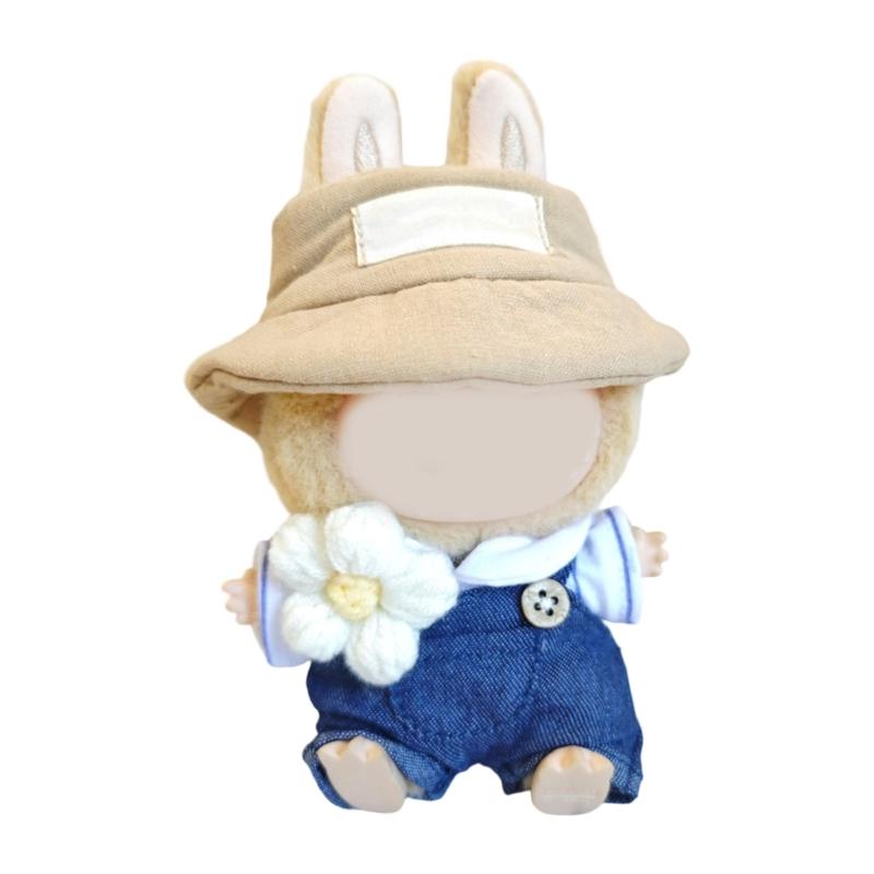 Doll Outfit Set Suspender and Hat For 15cm Figure Doll Soft Polyester Doll Overalls Matching Hat Doll Display Clothing