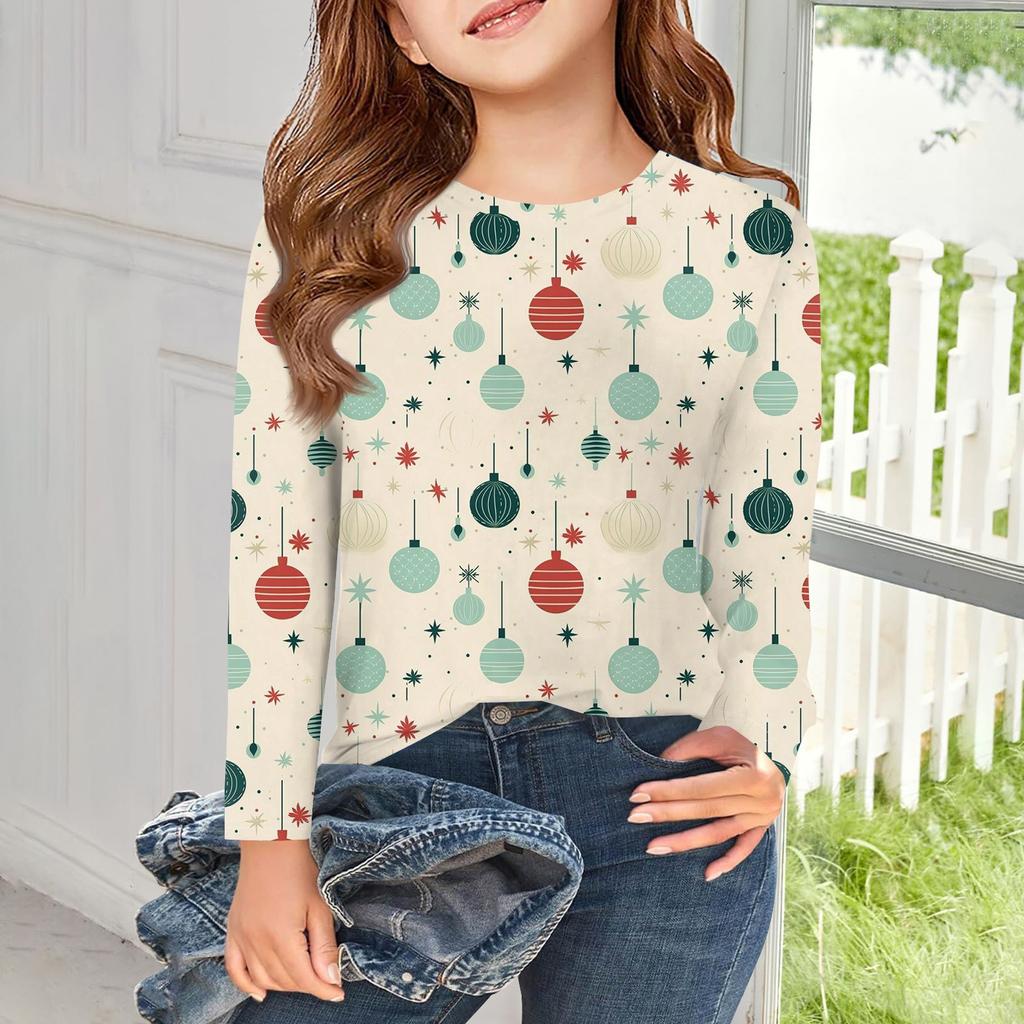 Girls Long Sleeve T Shirts Kids Fall Tops Crewneck Basic Tees Vintage Graphic Printing Top 5-14Y