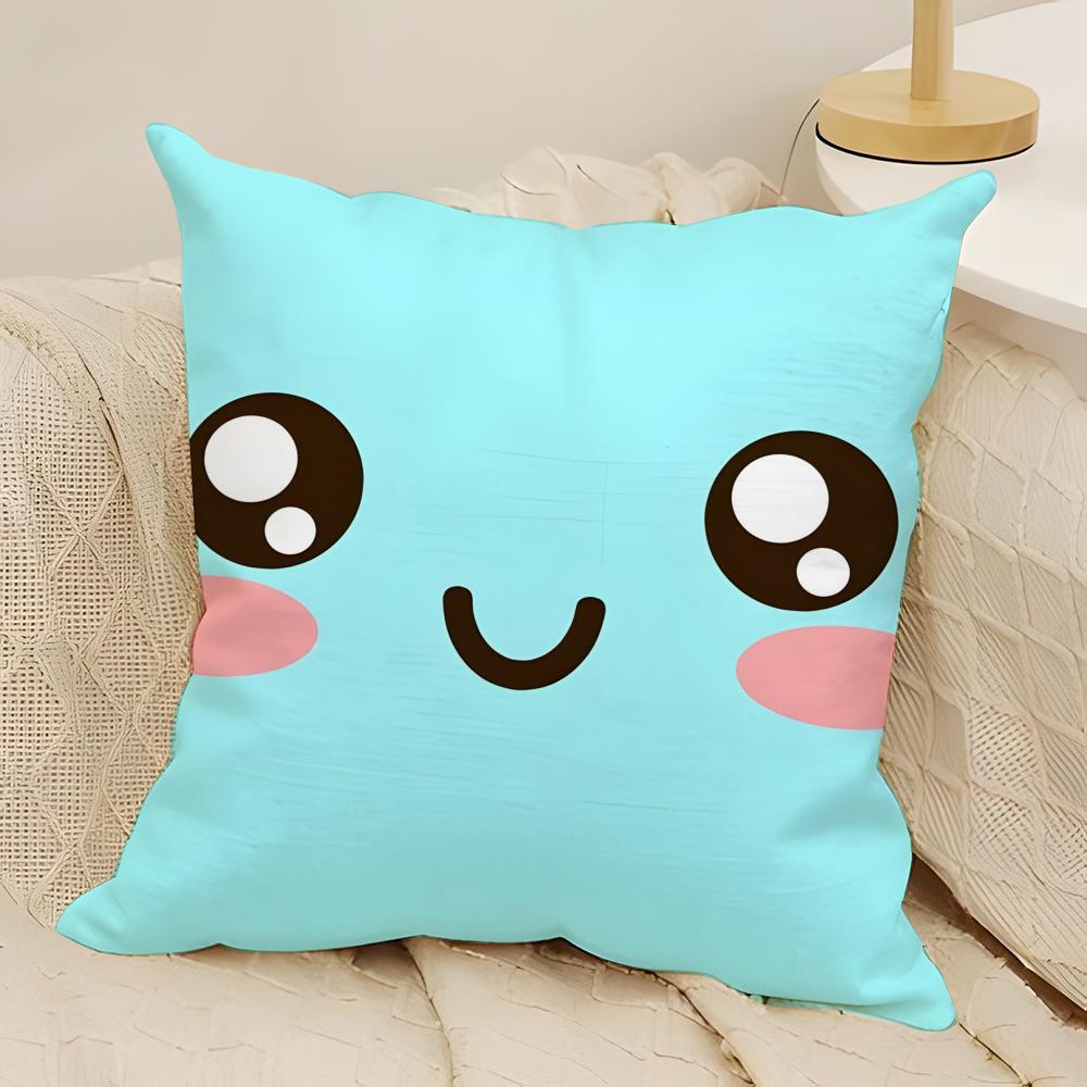Fun Emoji Print Pillow Case Natural Linen DoubleSided Printing Sofa Home Decor Cushion Cover