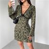 Damen Formell Elegant Floral Langarm Spitze Kleid Rundhals Vintage Retro Kleider Bestickter Rock