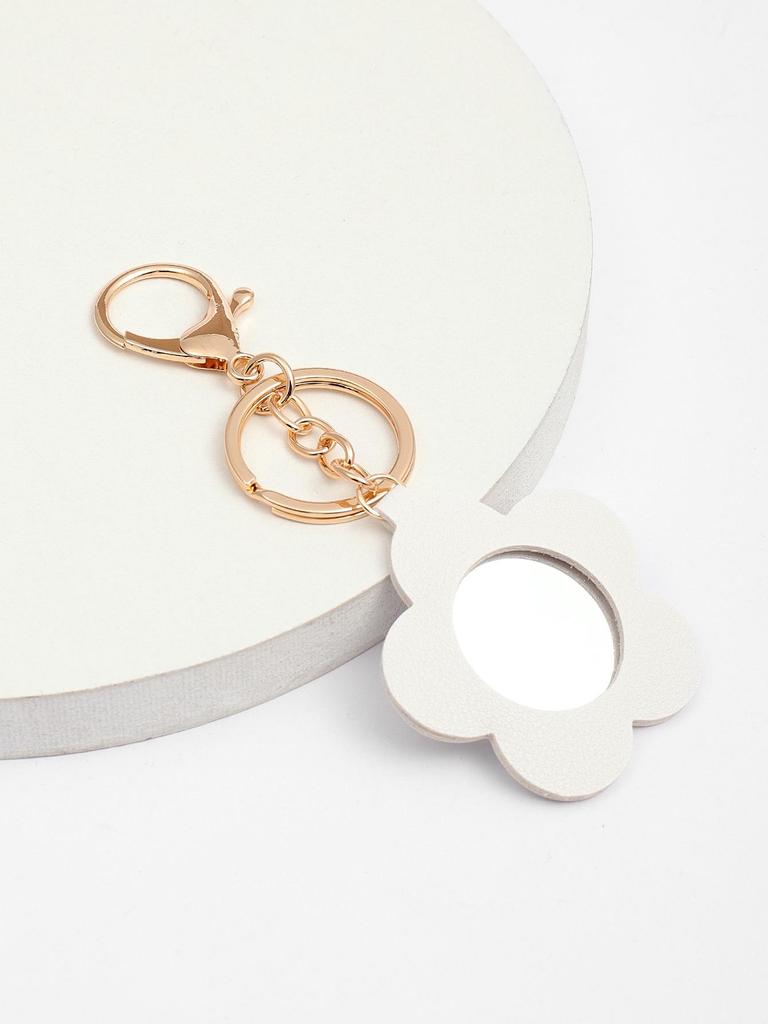 Cute Flower Makeup Mirror Keychain: PU Leather, Portable Pocket Mirror & Car Pendant