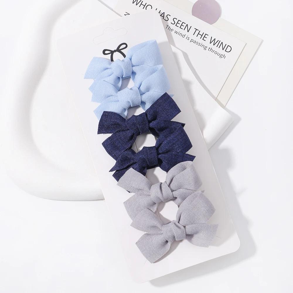 6pcs/set Mini Hair Bows Clip for Girl Fresh Solid Color Bowknot Hair Pins Sweet Child Boutique Handmade Hair Clips Accessories