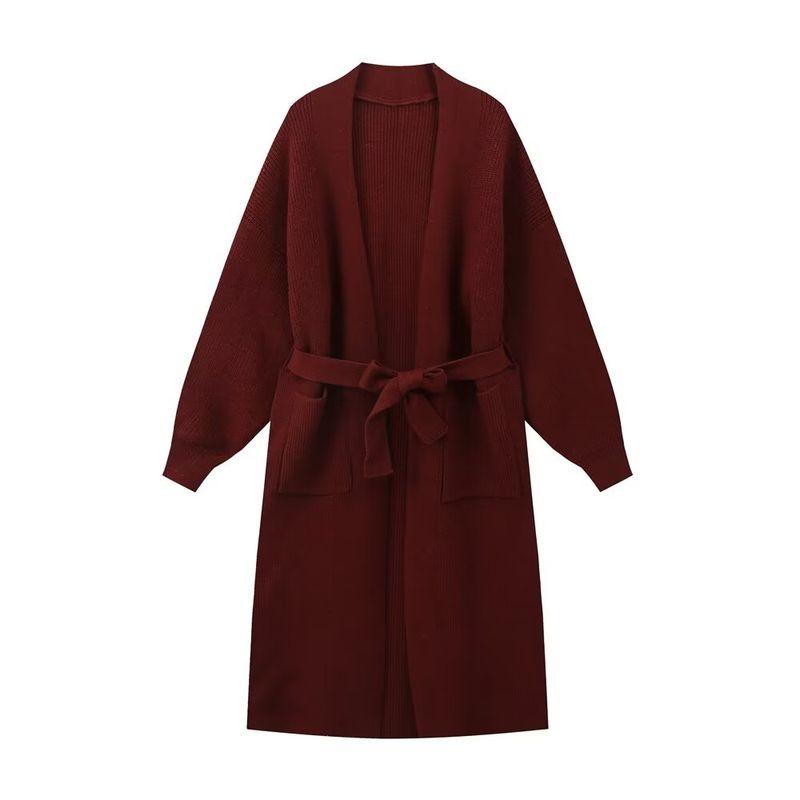 Kaslead New Arrival Women's Clothing Fashion Style Fashion Minimalist Loose Cardigan with Belt Long Sleeve Knitted Coat