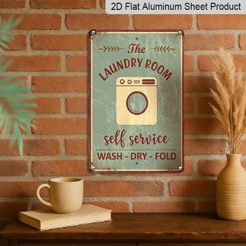 Płaski 2D - Vintage Znak Metalowy Aluminiowy do Pralni - Rustykalny Wystrój Ścianny z Instrukcjami Prania, Suszenia, Składania, 8x12 Calów, Postarzany Wygląd do Domu