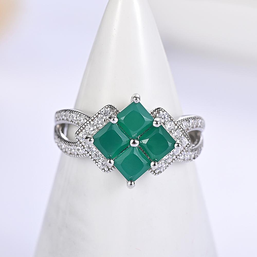 Naturgrüne Achat Quadrate Edelsteine Ring für Frauen 925 Sterlingsilber Schmuck Elegant Schönes Geschenk