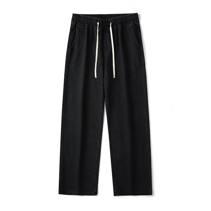 LKTM Men's Retro Trend Summer Straight-Leg Drawstring Jeans - Casual Wide-Leg Pants