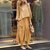 2 Pcs/Set Women Top Skirt Suit Round Neck Three Quarter Sleeve Slant Hem