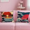 Classic Art Theme Japanese Waves Cushion Cover Soft  EasyWash Pillow Case  Versatile for Couch Bed Travel and Office