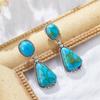Bohemian Vintage Inlaid Imitation Turquoise Geometric Pendant Earrings for Women Fashion Exquisite Party Zircon Gifts