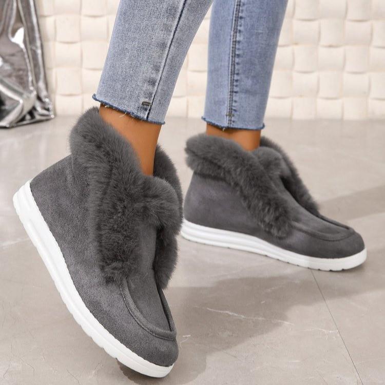 Women's Plus Size Fur-Lined Snow Boots - Cross-Border Winter Style, Short Tube, Thick Furry Cotton Warm Lining