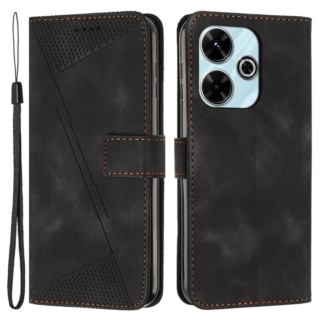 Für Xiaomi Redmi 13 5G/13 4G/Note 13R 5G/Poco M6 4G Hülle Dreieck geprägtes Leder Ständer Handyhülle
