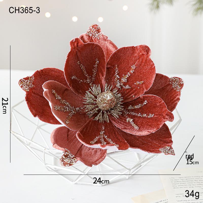 24CM Flocked Magnolia Christmas Flowers: Elegant High-End Fabric Decorations