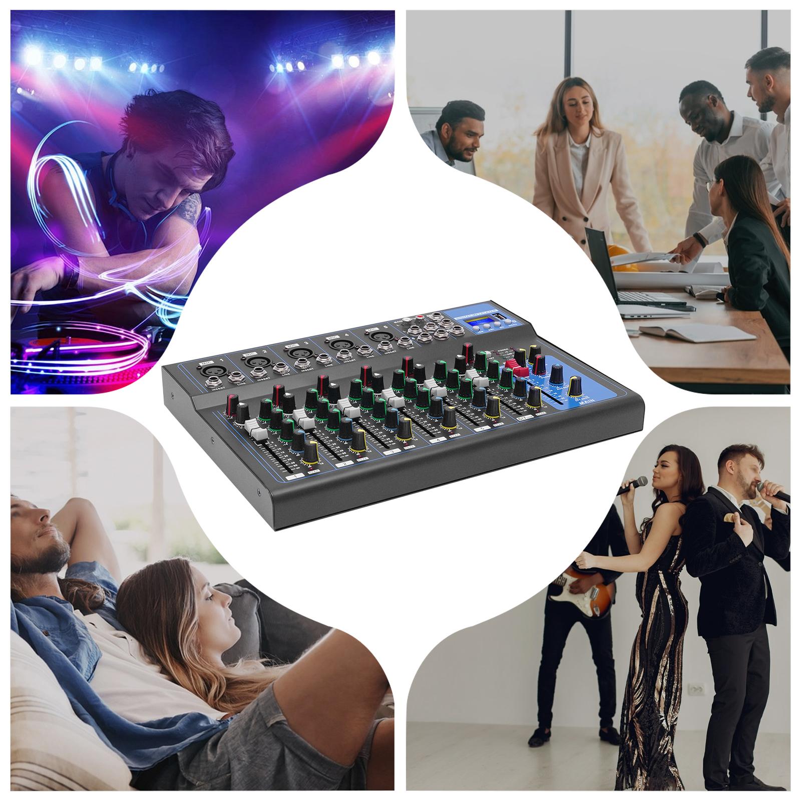 

Bluetooth Portable Audio Mixer,7-Channel Sound Mixing Console with USB MP3 Jack 48V Phantom Power, Sound Processing Mixer Device чёрный