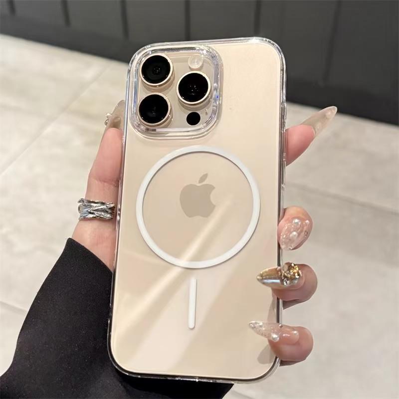 PC Magnetic Hard Shell Suitable for Ip16pm Transparent High-end Sensing Fine Circle Magsafe Apple 12/13 High Transparency Hard Shell 15
