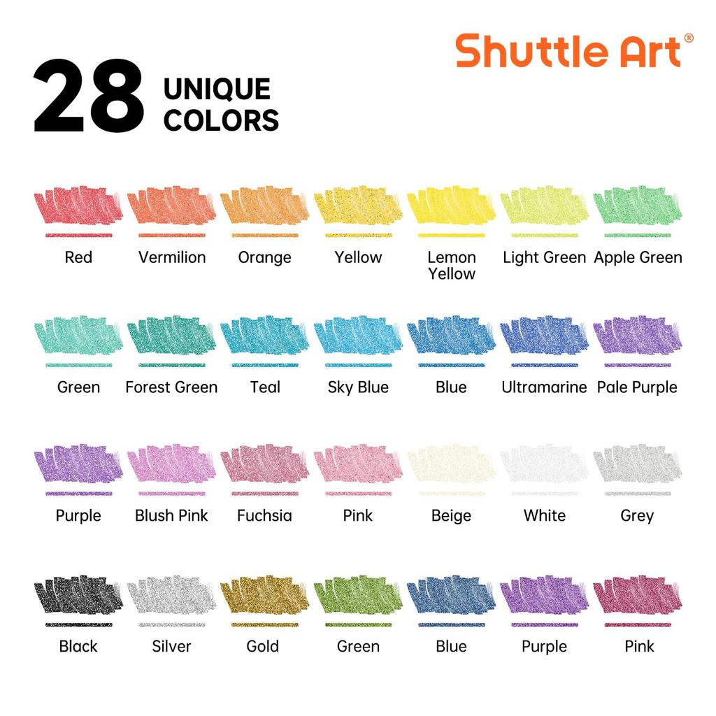 Shuttle Art Acrylic Metallic Dot and Brush Twin Pen Sparkling Glitter Acrylic Paint for Writing on and Handmade Art Gift Markers, Colors, Tip, Set,
