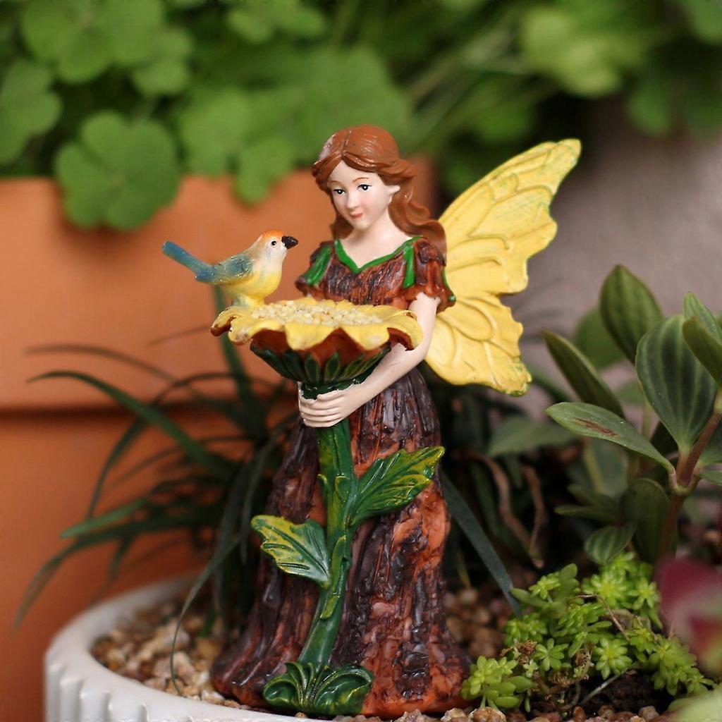 Bark Fairy and Bird Small Statue for Courtyard or Garden, 10.8 cm