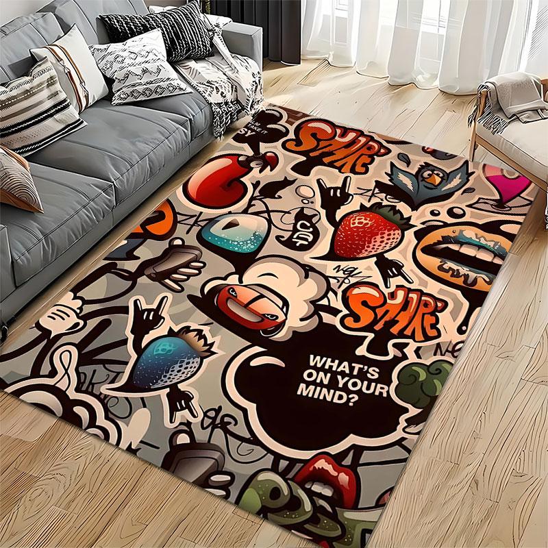 Graffiti Style Funky Carpet Design Suitable As a Non-slip Mat for the Living Room or Bedroom Sofa