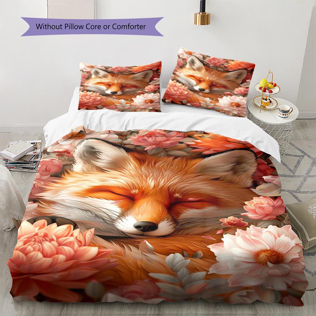 Tiger Fox Art Pattern Bedding Quilt Set Quilt Cover Pillowcase Home Decoration Gift (1 * Duvet Cover + 2 * Pillowcase, Without Core)