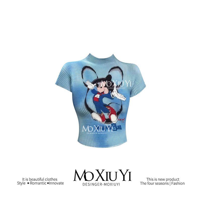

Mo [In Stock] Short Sleeve Women s T-Shirt Summer Niche Style Fancy Cute Youth-Looking Ruched Plaid Short Tops 30443 # XL