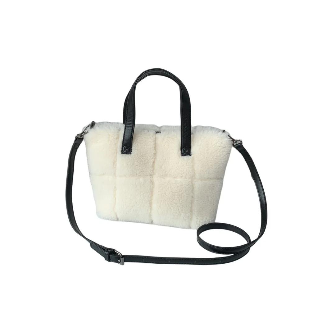 Furry Plaid Women's Handbags Winter Faux Fur Ladies Shoulder Crossbody Bags Fashion Soft Plush Tote Bag Purses for Female