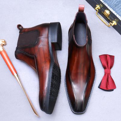 Pánské Chelsea boty s vysokým svrškem z usně s plným lícem, britské retro kotníkové boty, business casual, trendy pánská obuv