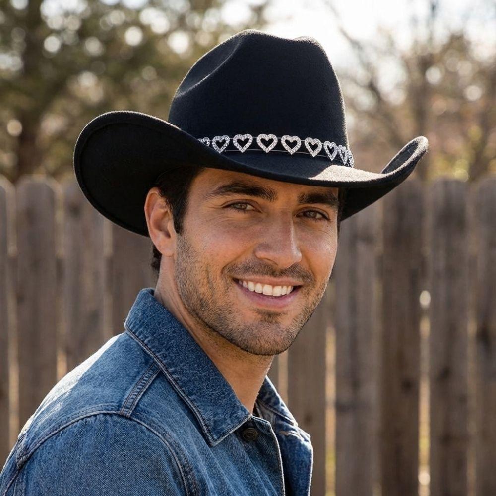 Fashion Breathable Jazz Knight Hat Heart-Shaped Diamond Solid Color Cowboy Hat Wide Brim Sun Hat For Men Women