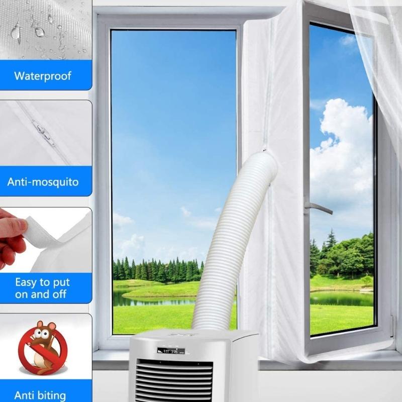 Waterproof Air Lock Window Seal Set Portable Air Conditioning Window Sealing Cloth Insulation Curtain with Zippers
