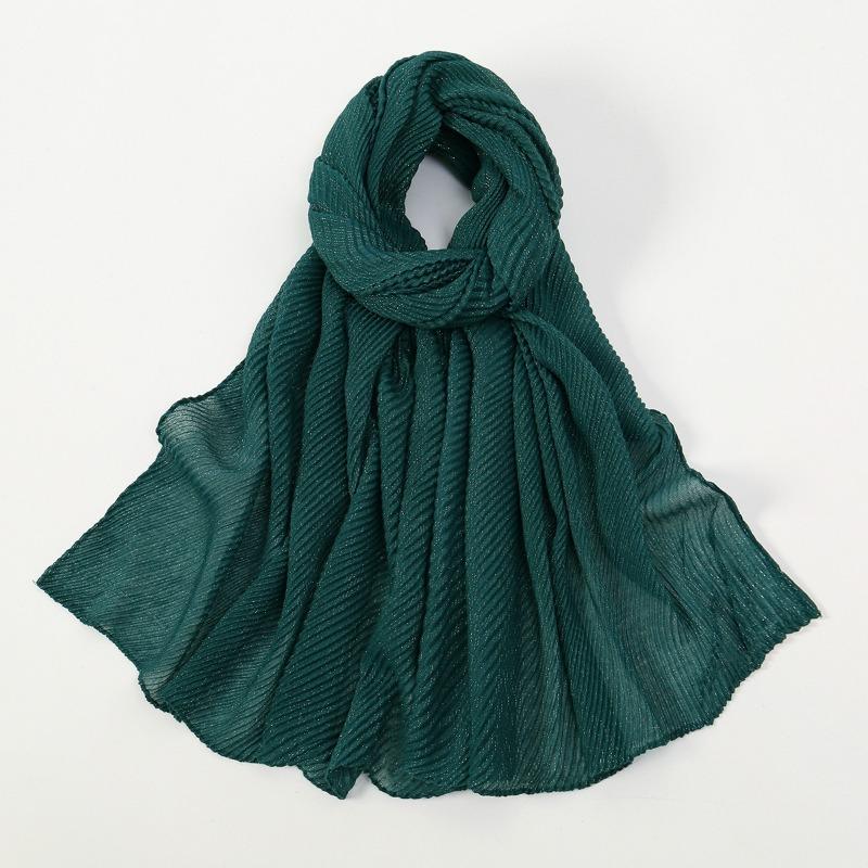 New solid color simple silver silk crumpled long towel elegant women's retro ethnic headscarf fashionable plain versatile yarn