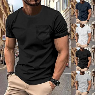 Men's Solid Color T-Shirt Men's Fashion Casual Pocket Round Neck T-Shirt