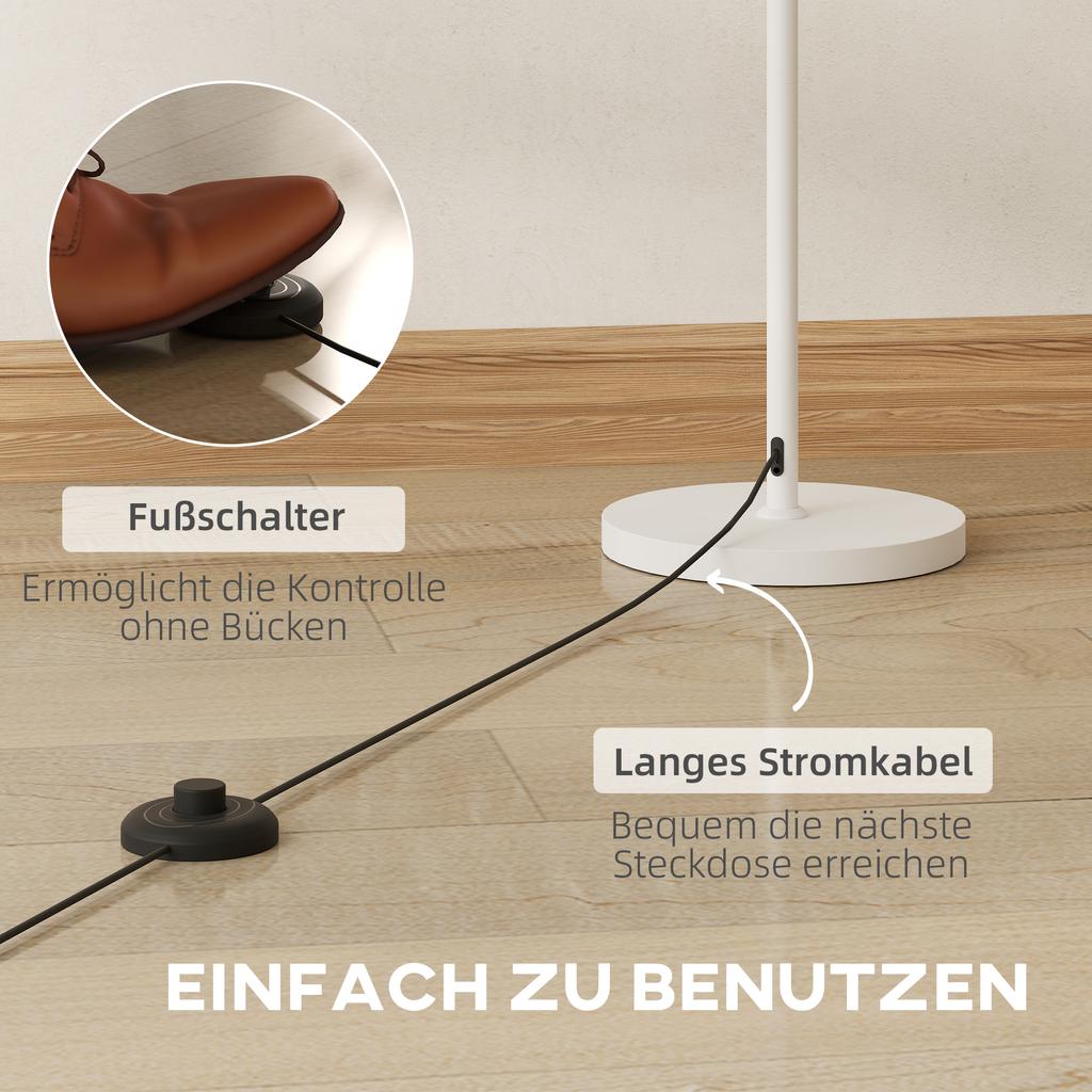 Floor Lamp in Retro Style, Plastic Lampshade, Foot Switch, Metal Rod, White