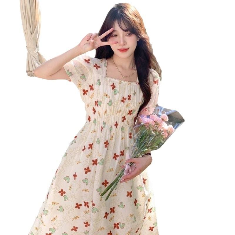 Dress women's skirt summer new long dress white floral French temperament thin small spring and autumn