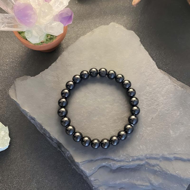 Elegant Obsidian Beaded Bracelet - Smooth Polished Natural Stone, Perfect Gift for Holiday, Mother's Day Valentine's Day
