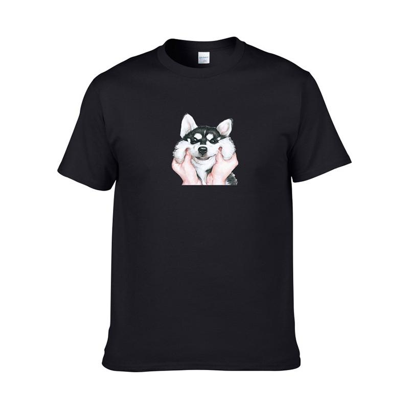 Husky Happy Funny Dog Tshirt Short Sleeve Crew Neck Casual Summer Tops Tee