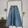 Plus Size Denim Long Skirt High Waist Elastic Waist Extra Fluffy for 170 Pounds A- Line Half Body Umbrella Skirt Autumn Women's