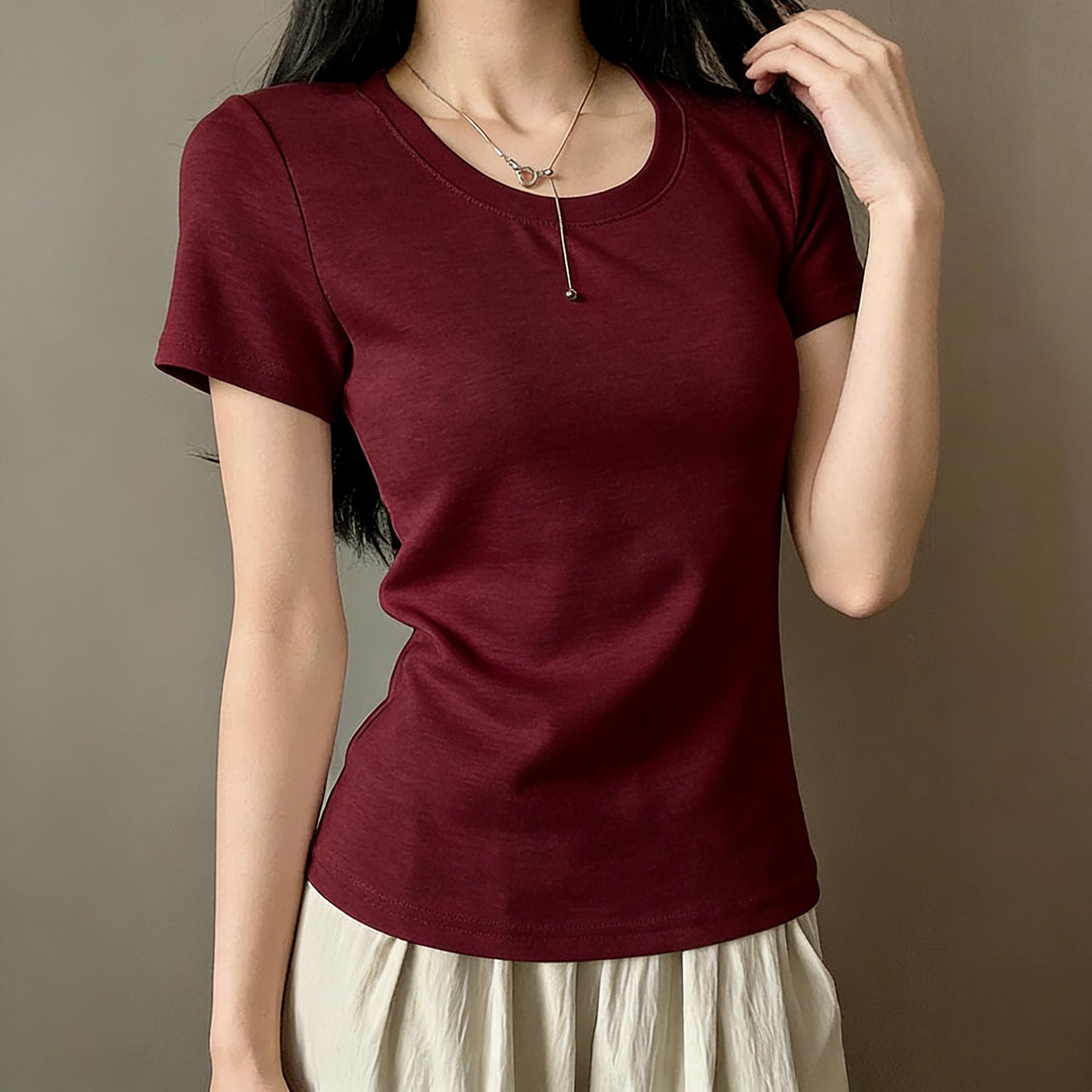 Women s 2026 Spring/Summer Spicy Girl Slim-fit Cotton Short-Sleeve T-shirt M [80-95 lbs]