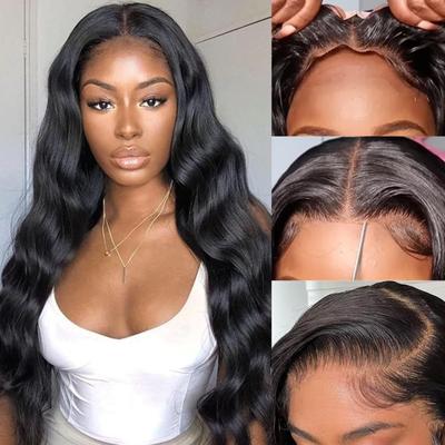 Women's Front Lace Chemical Fiber Headgear Black Medium-parted Long Straight Hair Large Waves Ready-made Wig