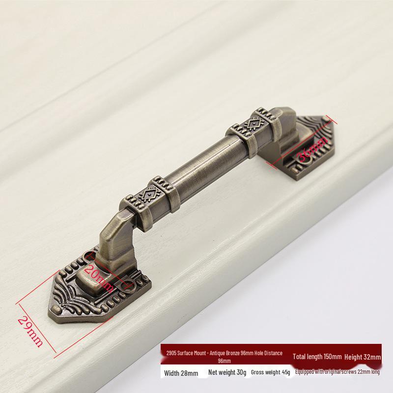 Euro Retro Iron & Wood Handle for Large Door - Antique-Style Sliding or Wardrobe Cabinet Surface-Mount