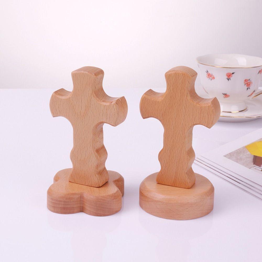 Standing Wooden Crosses Vintage Crucifix Sculpture Art Religious Crosses Ornament  Easters Faith