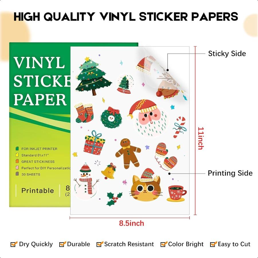 

30 листов печатной прозрачной наклейки для струйного принтера Премиальная виниловая прозрачная бумага для наклеек Водонепроницаемая Быстросохнущая Viv United States