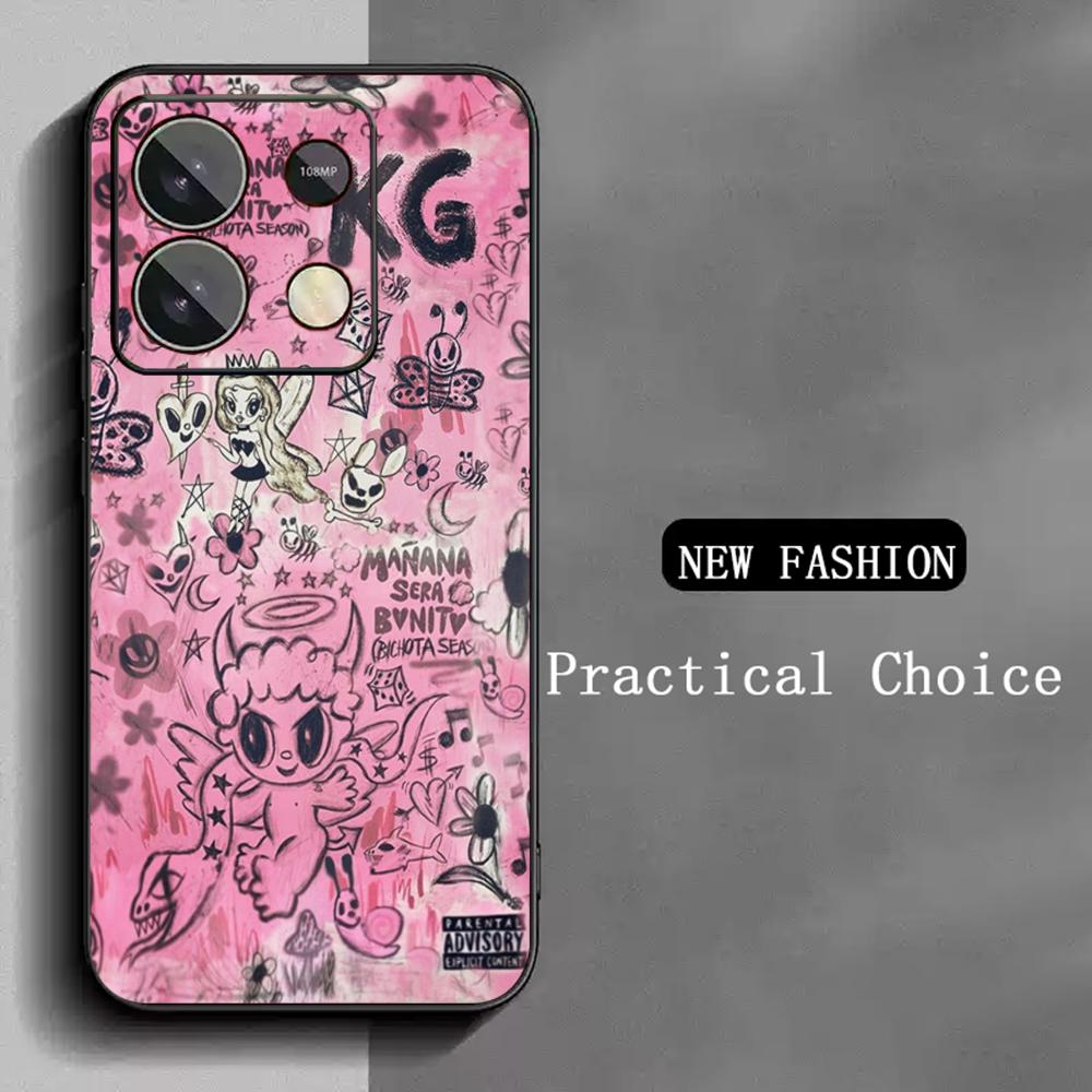 

Cute pink Manana poster pattern design Phone Case For Redmi Note 14 13 12 11 Pro Plus S 5G 14C A3 Soft Black Phone Cover Redmi Note 11 4G