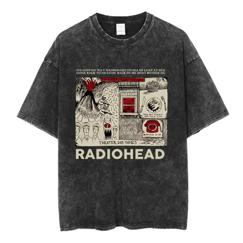 Rock Band Radiohead The Bends Vintage Washed T-shirt Men Women Fashion Hip Hop T Shirts Casual T-shirts