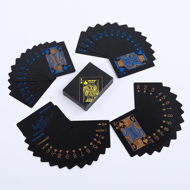 Водонепроницаемые матовые покерные карты из ПВХ - Black Texas Hold em Edition Waterproof синий/золотой