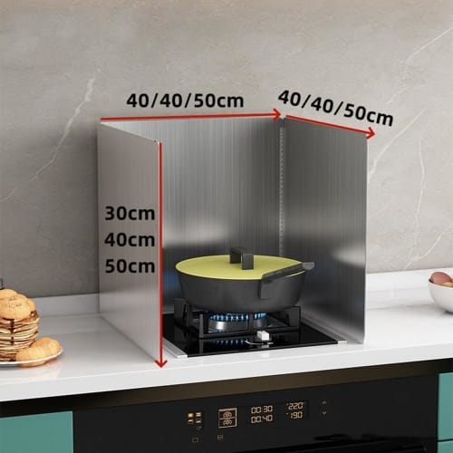 Brfveob Stainless Steel Oil Splash Guard for Gas Stoves, Easy To Clean, Foldable Stove Guard (Three-Sided (50*40*40cm))