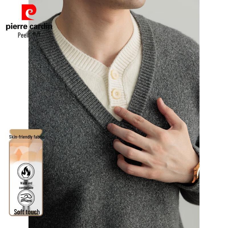 Pierre Cardin Men's Faux Two-Piece V-Neck Knit Sweater