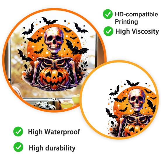 Creative Halloween Gift Ideas Static Window Clings, Watercolor Pumpkin Ghost Skull Decals, No Large Decals for Parties Glue Glass Stickers Living Room