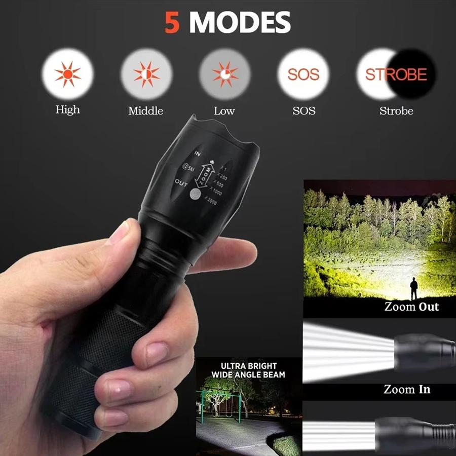 Powerful T6 LED Flashlights 5 Mode Zoomable Light Mini Flashlights for Outdoor Camping Walking Lamp Powerful Emergency Lantern