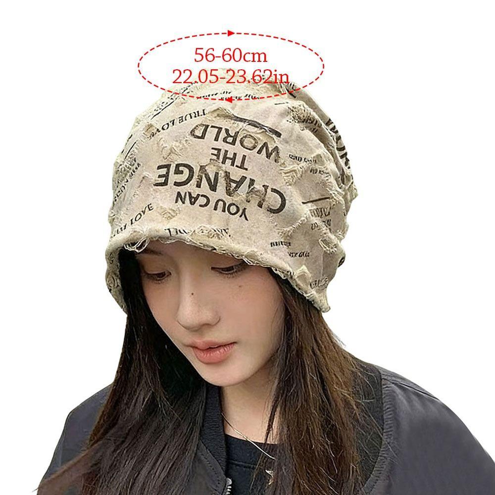 Fashion Thin Bonnet Letter Print Beanie Loose Wasteland Style Vintage Beanie Streetwear Design Casual Pullover Hat Unisex