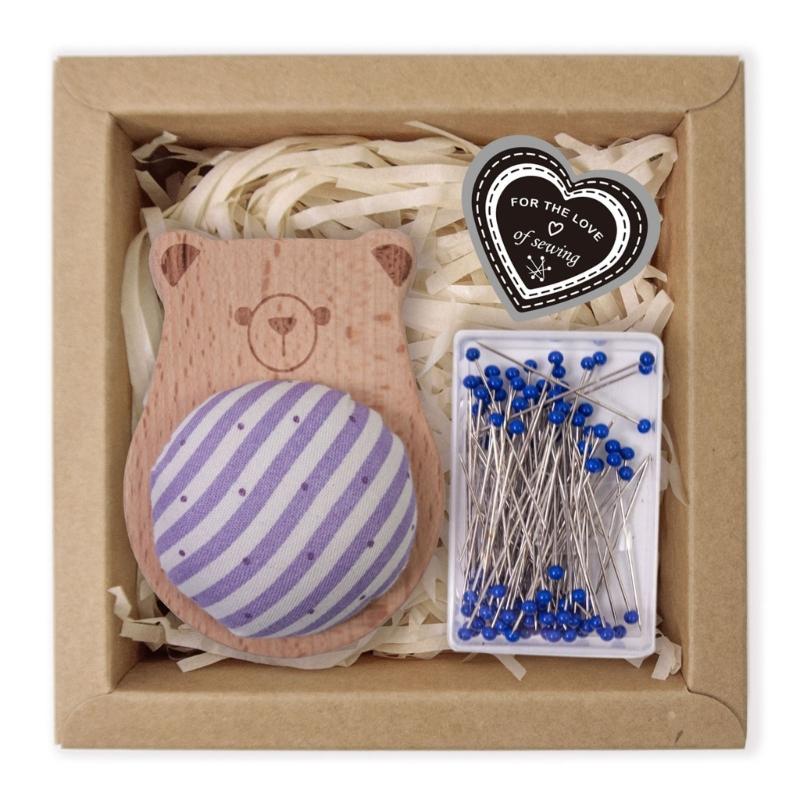 Pin Holder Wood Pin Cushion with 100Pcs 38mm Long Straight Sewing Pin for Fabric Sewing Dressmaking Needlework