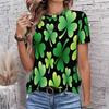 Fashion Women Retro Lines and Clover Patterns Print T Shirt Funny Casual O-neck Short Sleeves T-shirt Summer Female Tee Shirt